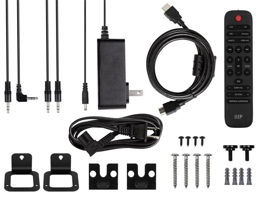 Wireless Wireless 5.1.2 HDMI Inputs, Speakers, Dolby eArc, Remote Soundbar Monoprice Bluetooth, Satellite Atmos Subwoofer with Toslink, Coax, & SB-600