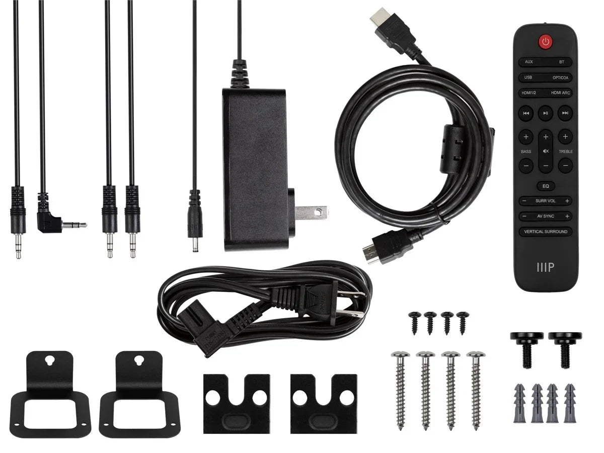 Wireless Wireless 5.1.2 HDMI Inputs, Speakers, Dolby eArc, Remote Soundbar Monoprice Bluetooth, Satellite Atmos Subwoofer with Toslink, Coax, & SB-600