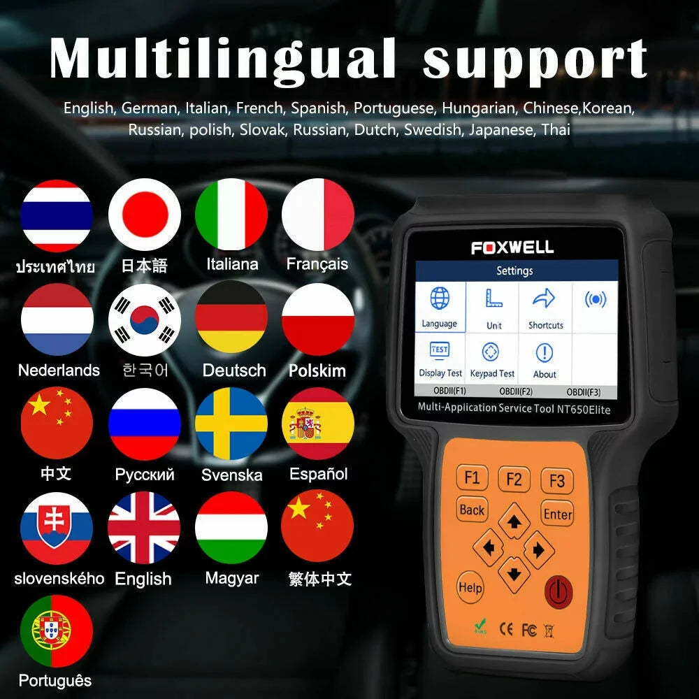 Reset Car FOXWELL NT650 Scanner Registeration II Automotive Oil with Code OBD Battery SAS Reader Light OBD2 ABS EPB Air DPF TPMS TPS Bag EPS Elite