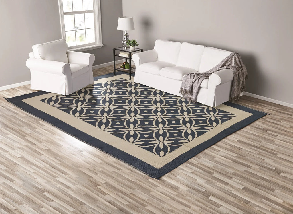 Good Blue / RV RV Tan Patios and Auto Design Flower Reversible for Mat, Patio 9x12ft Garden Drive