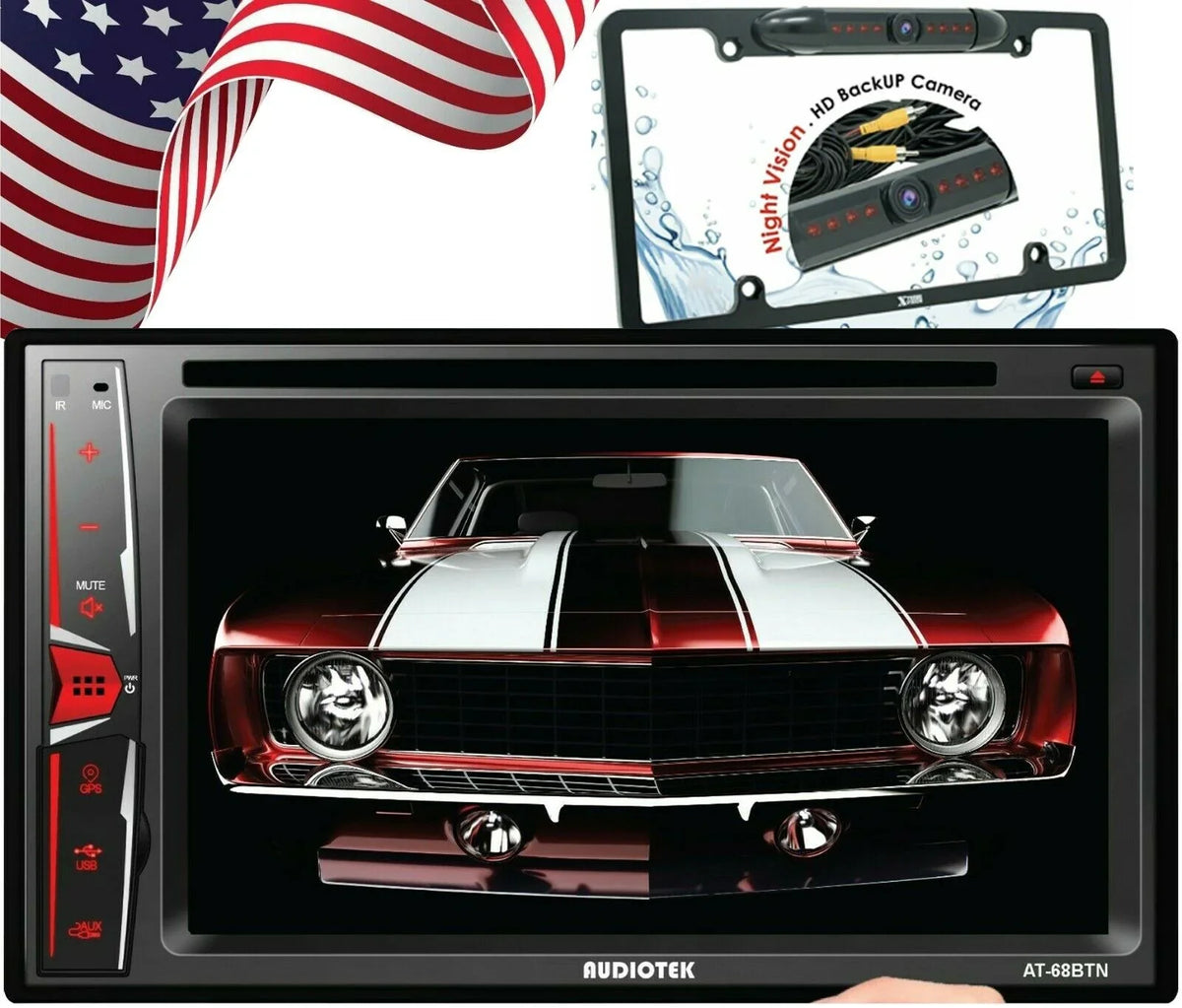 Screen License AT-68BTN Touch Audiotek Link+ Radio Rear Bundle Plate Camera Mirror 6.2"