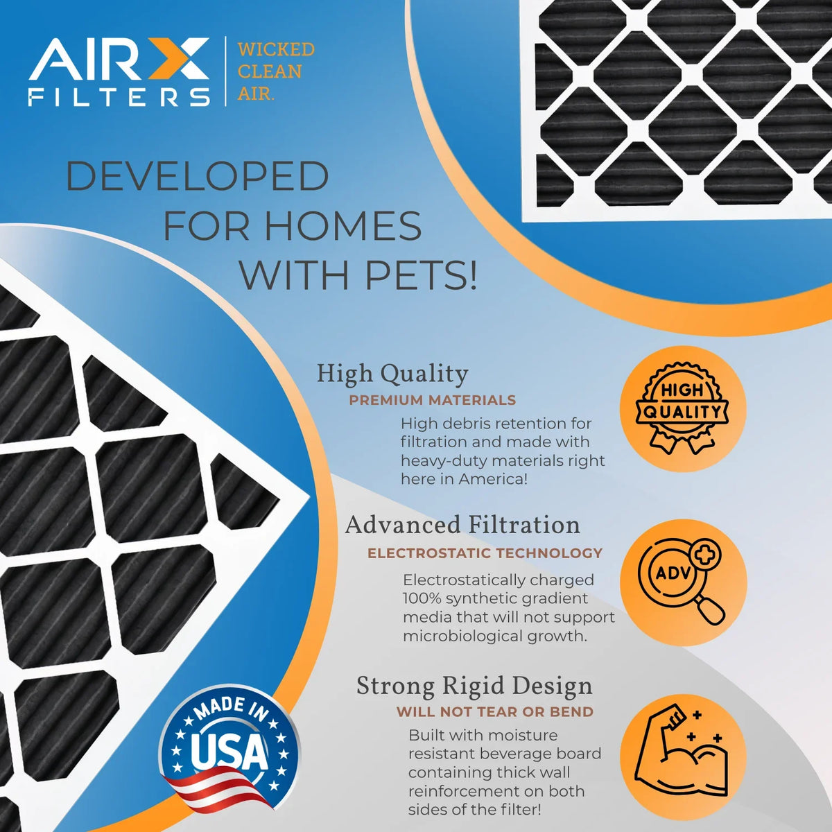 CLEAN Filters 12x12x1 AIR. MERV Carbon & MPR Comparable USA Air Filter Filter AIRX 5 700 Eliminator FILTERS 8 Premium Furnace WICKED HVAC AC Odor by 12x12x1 to Pack Made 6 FPR