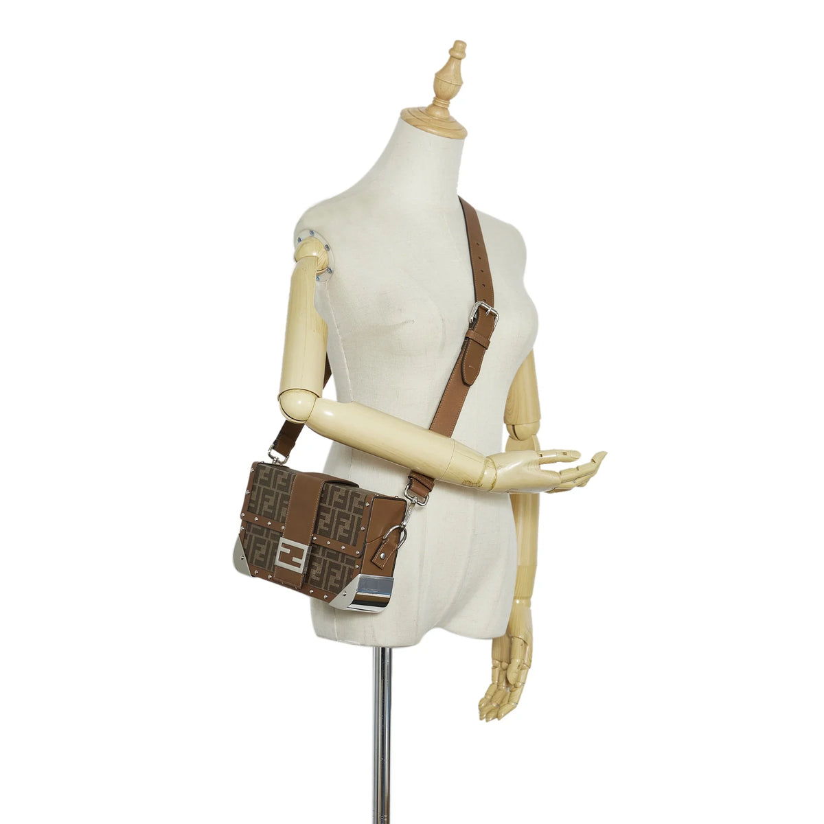 Fendi (Good) Coated Authenticated Zucca Bag Fabric Brown Pre-Owned Canvas Crossbody Unisex Baguette Trunk