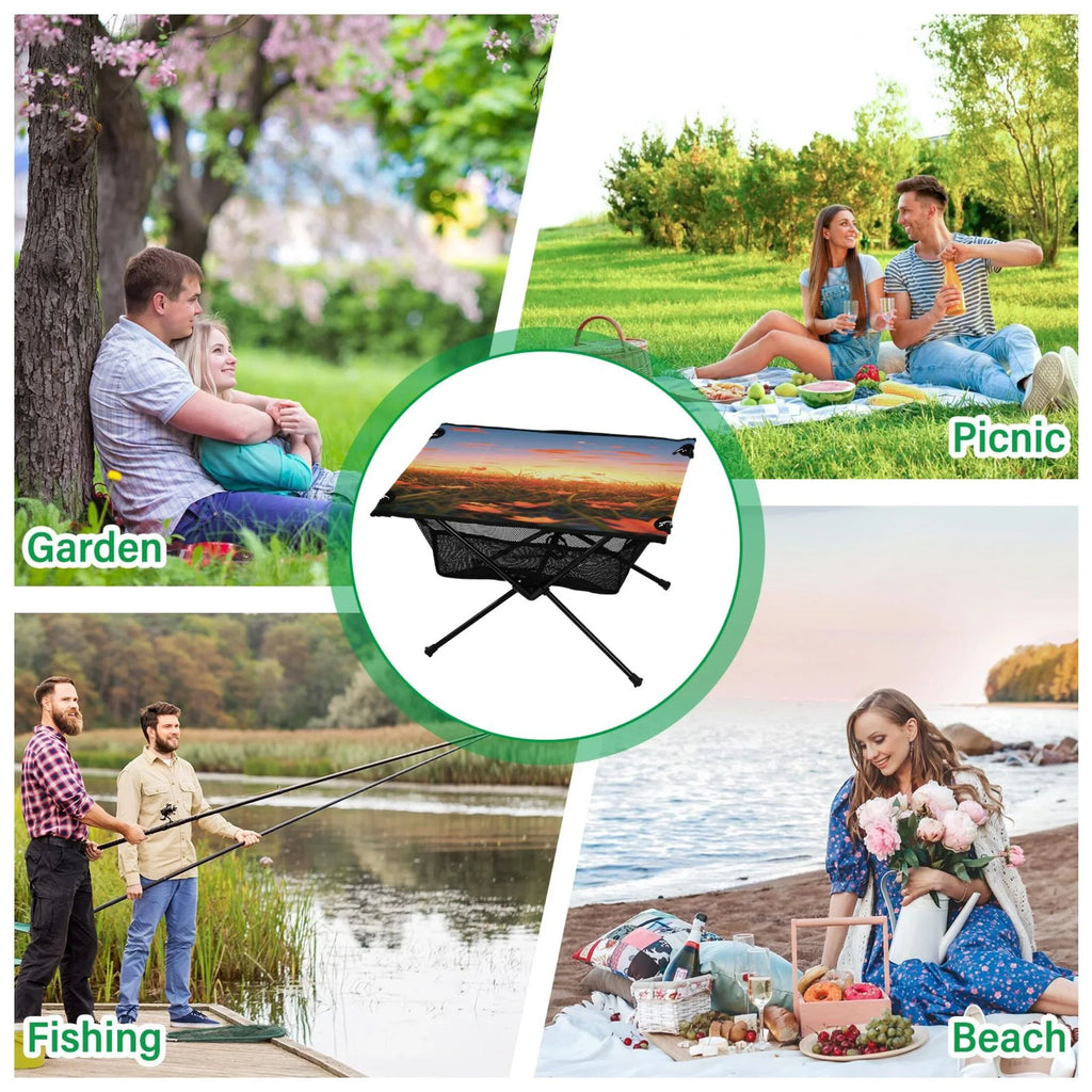 Leaves Picnic Bag with BBQ Storage Folding Compact Travel Portable for Autumn Beach Table Fishing in Camping Table Sunset exterior Table