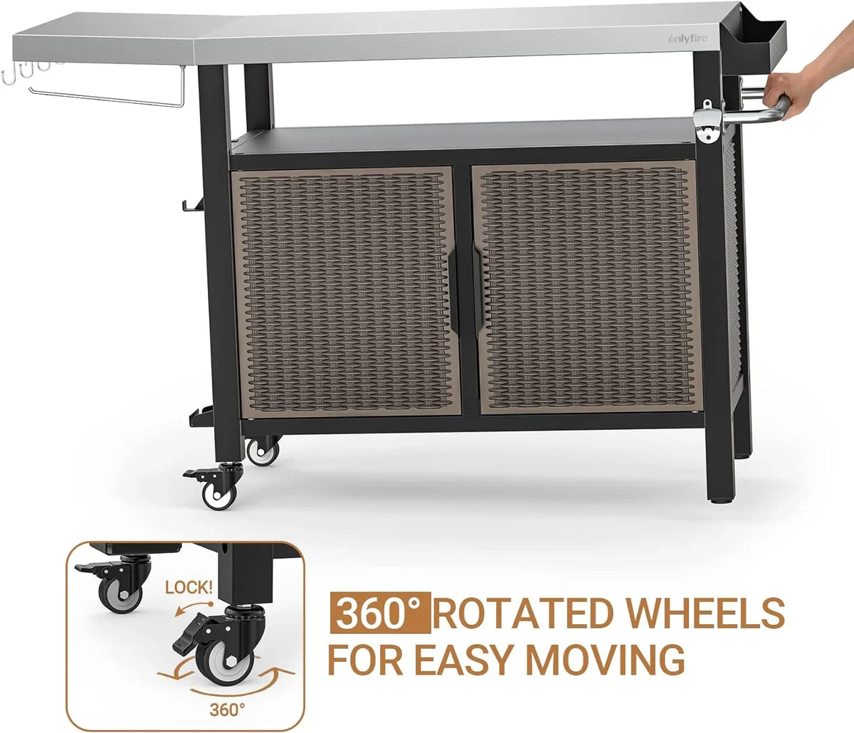 with Cart 53-Inch with Table exterior Wheels for Countertop, Steel Side Dining Indoor Rolling and Worktable SUSIMOND Stainless Island Shelf Storage Cabinet Kitchen XL