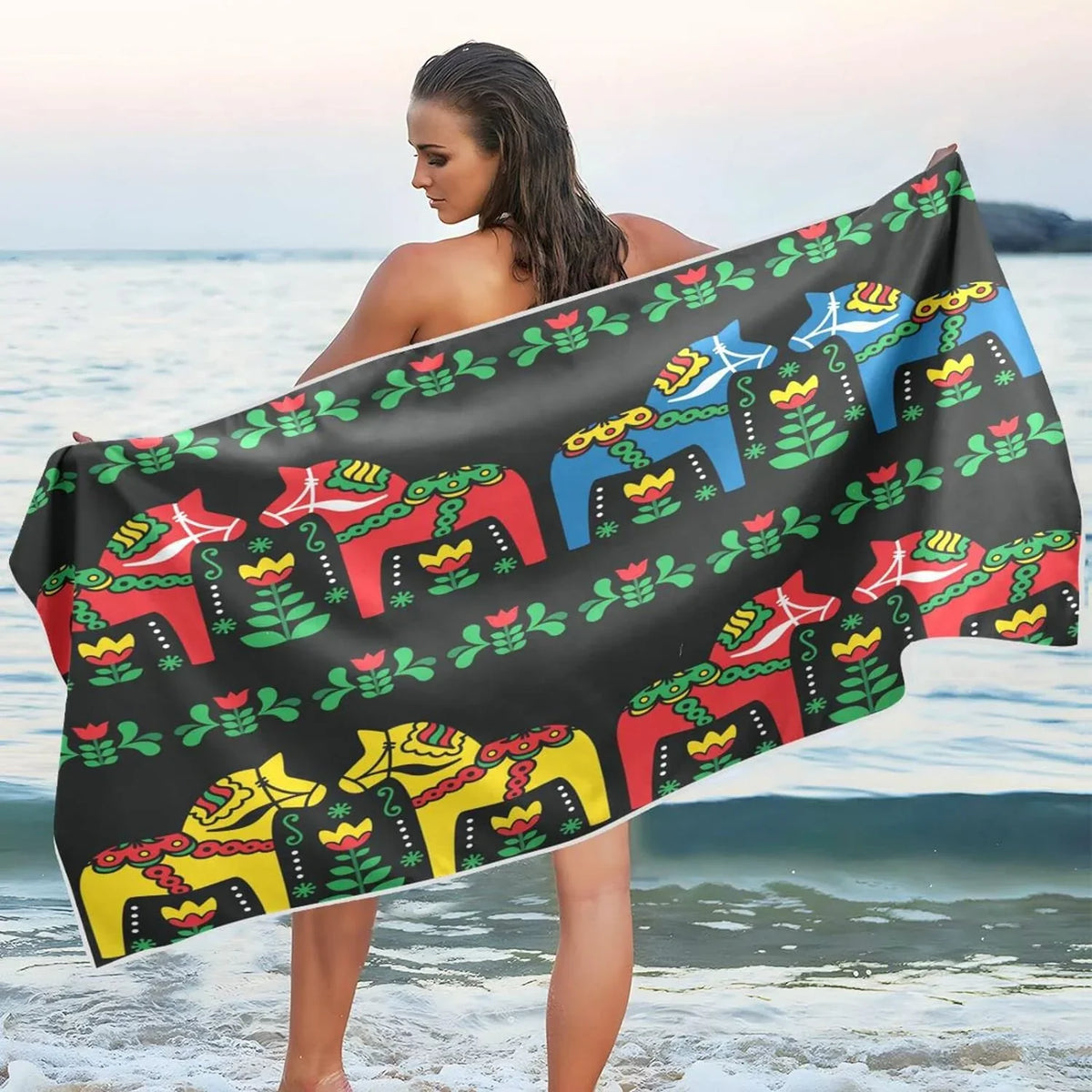 Travel Oversized Dry Towel Swedish for Swimming Dala Beach Quick Super Horse - Bestwell Towels Lightweight Towel Camping Holiday（350） - Compact Absorbent
