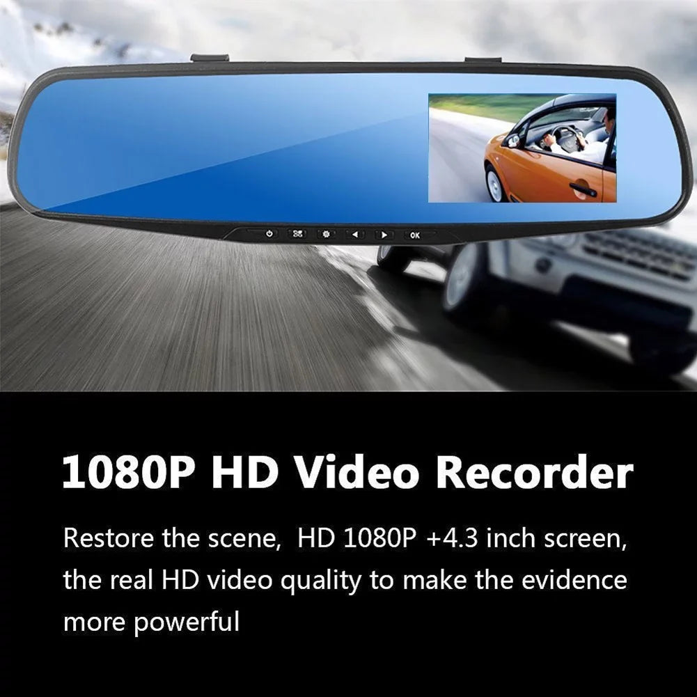 recorder Angle 1080P 4.3" Wide Rear Display Camera LCD Rear Mirror dual HD Front recording 12V view on Ultra Driving