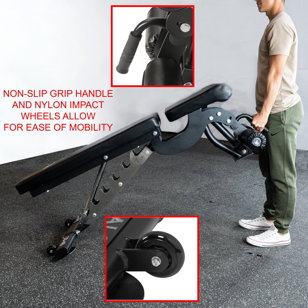 – Fitness Flat, Heavy 7 Nylon Decline Black Wheels Bench Duty Press, -DD-40 Including Incline, Bench Weight and Positions Adjustable with Valor