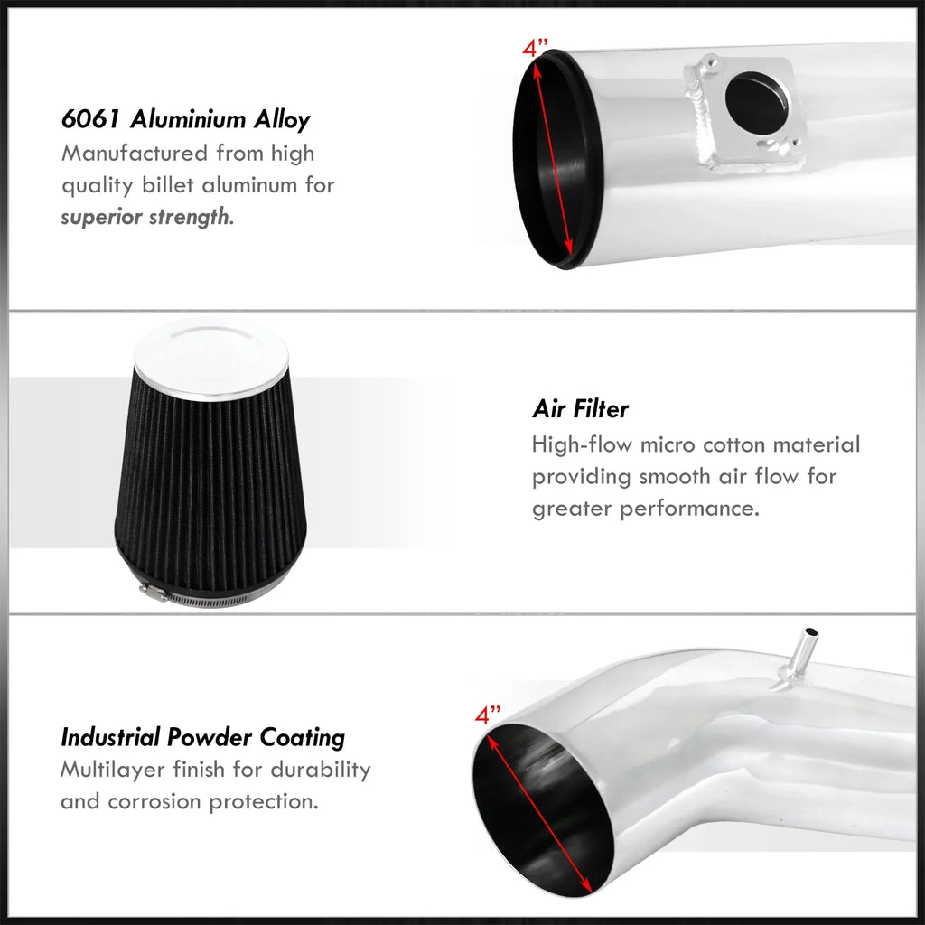 XL Filter Cold Intake For Tahoe Polish System Escalade Sierra + Yukon Aluminum V8 Cadillac Silverado Air Distributors AJP Pipe Suburban Compatible/Replacement Induction Heat Chevy Avalanche GMC Shield