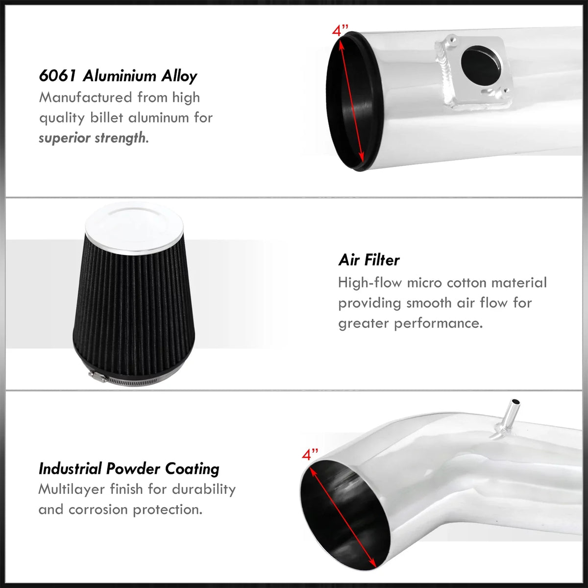 XL Filter Cold Intake For Tahoe Polish System Escalade Sierra + Yukon Aluminum V8 Cadillac Silverado Air Distributors AJP Pipe Suburban Compatible/Replacement Induction Heat Chevy Avalanche GMC Shield