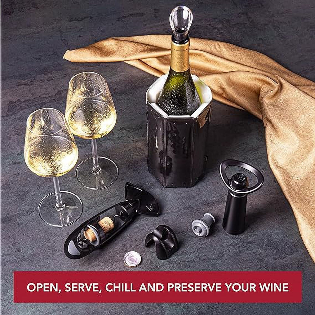 Original Haves Active - Foil 6pc Server Cooler and Cutter Includes Vacu Vacuum Wine Stopper - Wine Twister - Corkscrew Must Set Wine Vin Concerto The Wine - Crystal - Plus- Saver Wine Wine