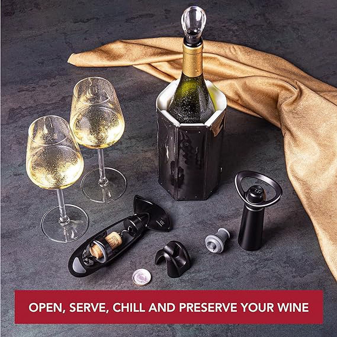 Original Haves Active - Foil 6pc Server Cooler and Cutter Includes Vacu Vacuum Wine Stopper - Wine Twister - Corkscrew Must Set Wine Vin Concerto The Wine - Crystal - Plus- Saver Wine Wine