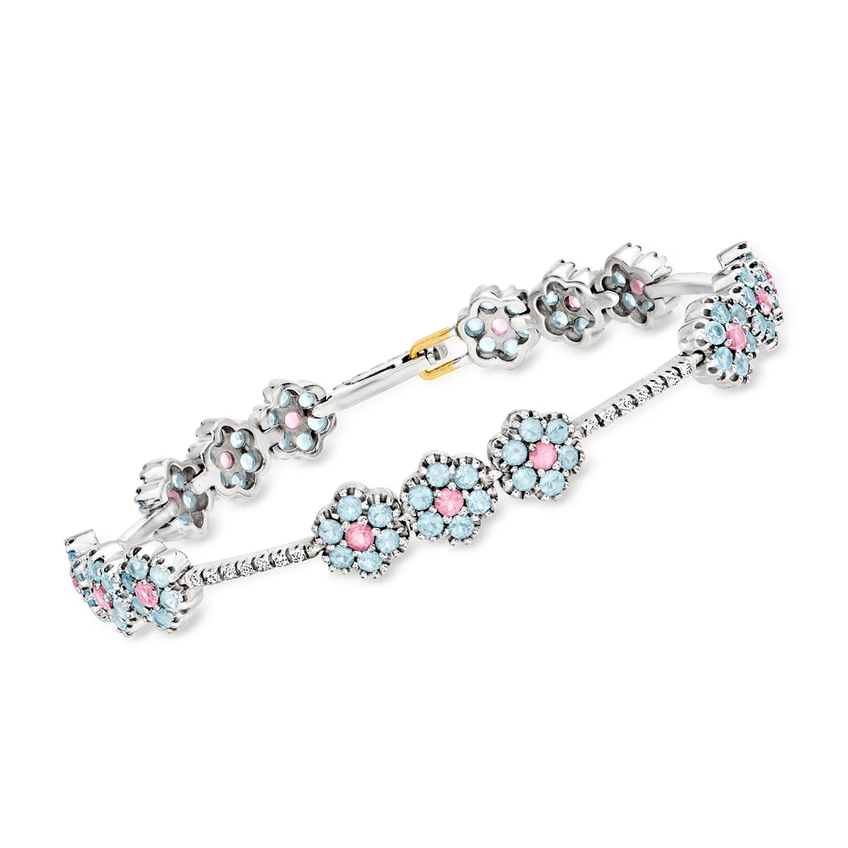 .35 18kt Flower Adult, White Women's, t.w. and ct. Bracelet in Gold, Multicolored Pre-Owned Diamond C. Ross-Simons t.w. Vintage 4.28 1990 Topaz ct.