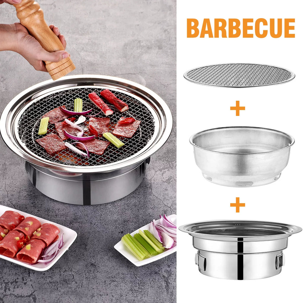 Camping Grill Korean Non-stick Carbon Grill Household Round Charcoal Grill, Portable Grill Barbecue and BBQ Picnic Stove Indoor Grill, exterior, for Smoker