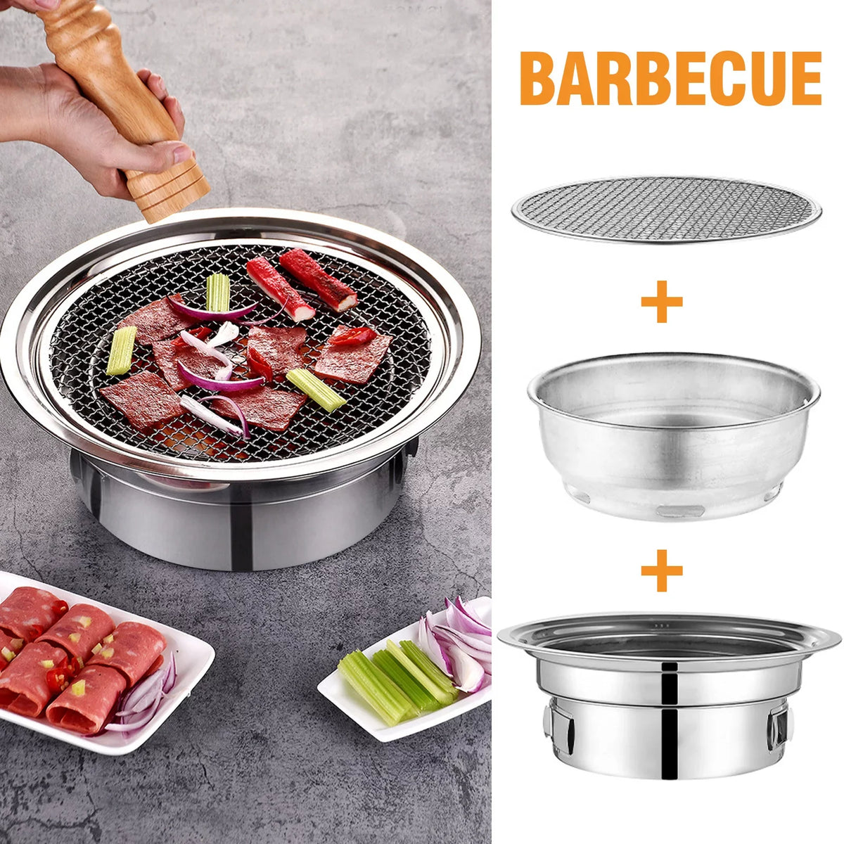 Camping Grill Korean Non-stick Carbon Grill Household Round Charcoal Grill, Portable Grill Barbecue and BBQ Picnic Stove Indoor Grill, exterior, for Smoker