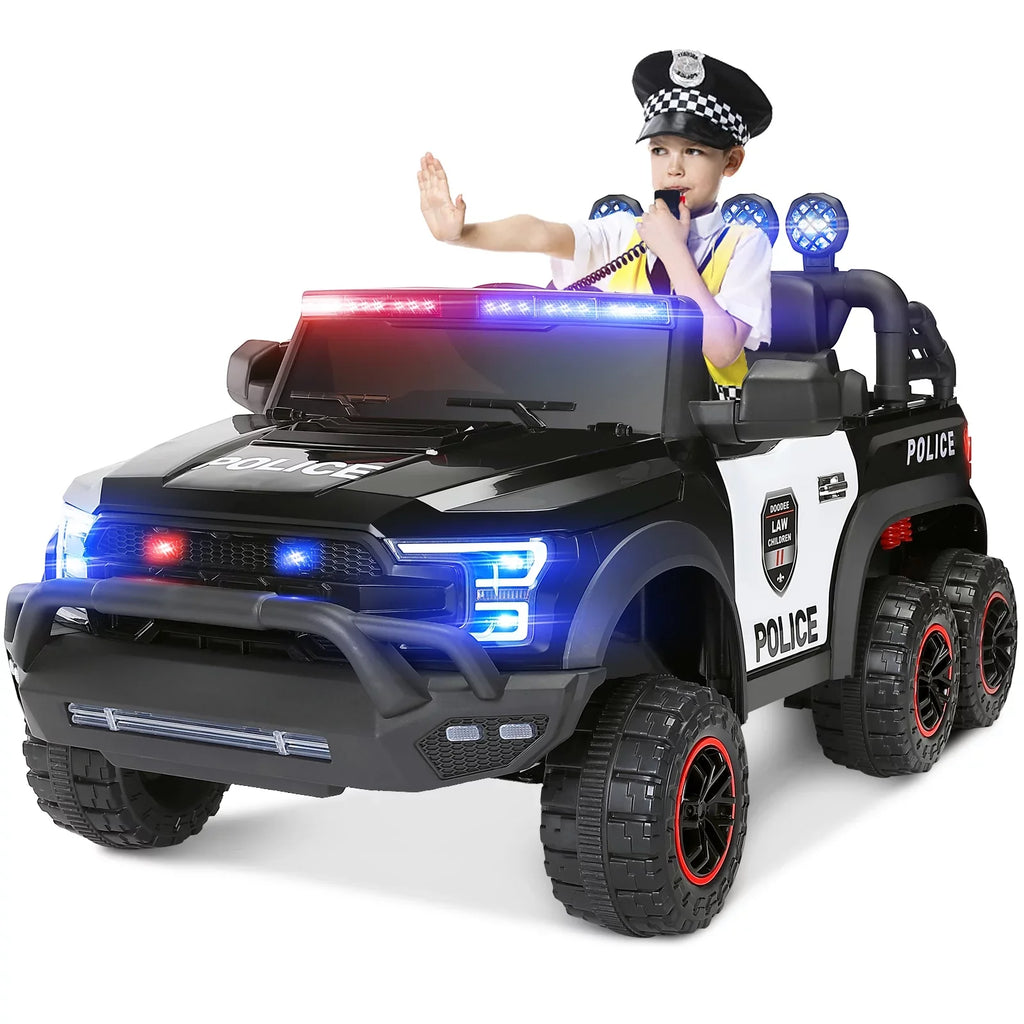 with 6 Toy 12V Ride on Control Kids Police (Black) Remote JOYLDIAS Car Wheels