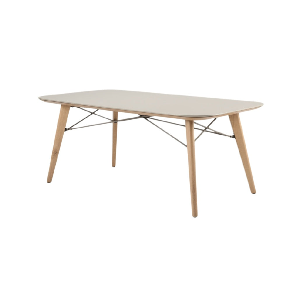 Modern Rectangular Dining Table with Wooden Legs and Metal Support