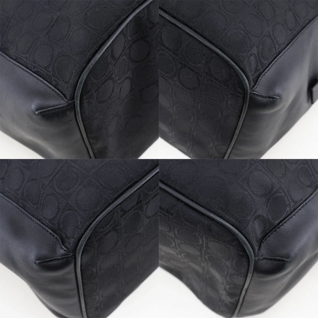 x Gancini Ferragamo Black 2779 Pre-Owned Leather Canvas (Fair) Bag Salvatore One Ladies AB-21 Shoulder
