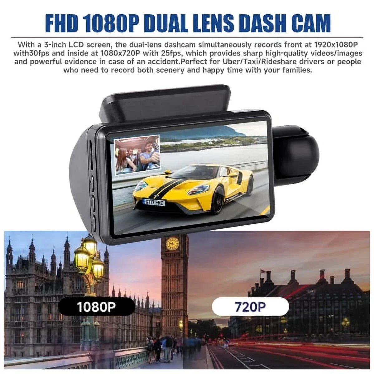 Camera Recording, Vision Dash 170° G-Sensor Night Rear, Front and Loop Wide Angle, 1080P Dash Cam SYTHERS