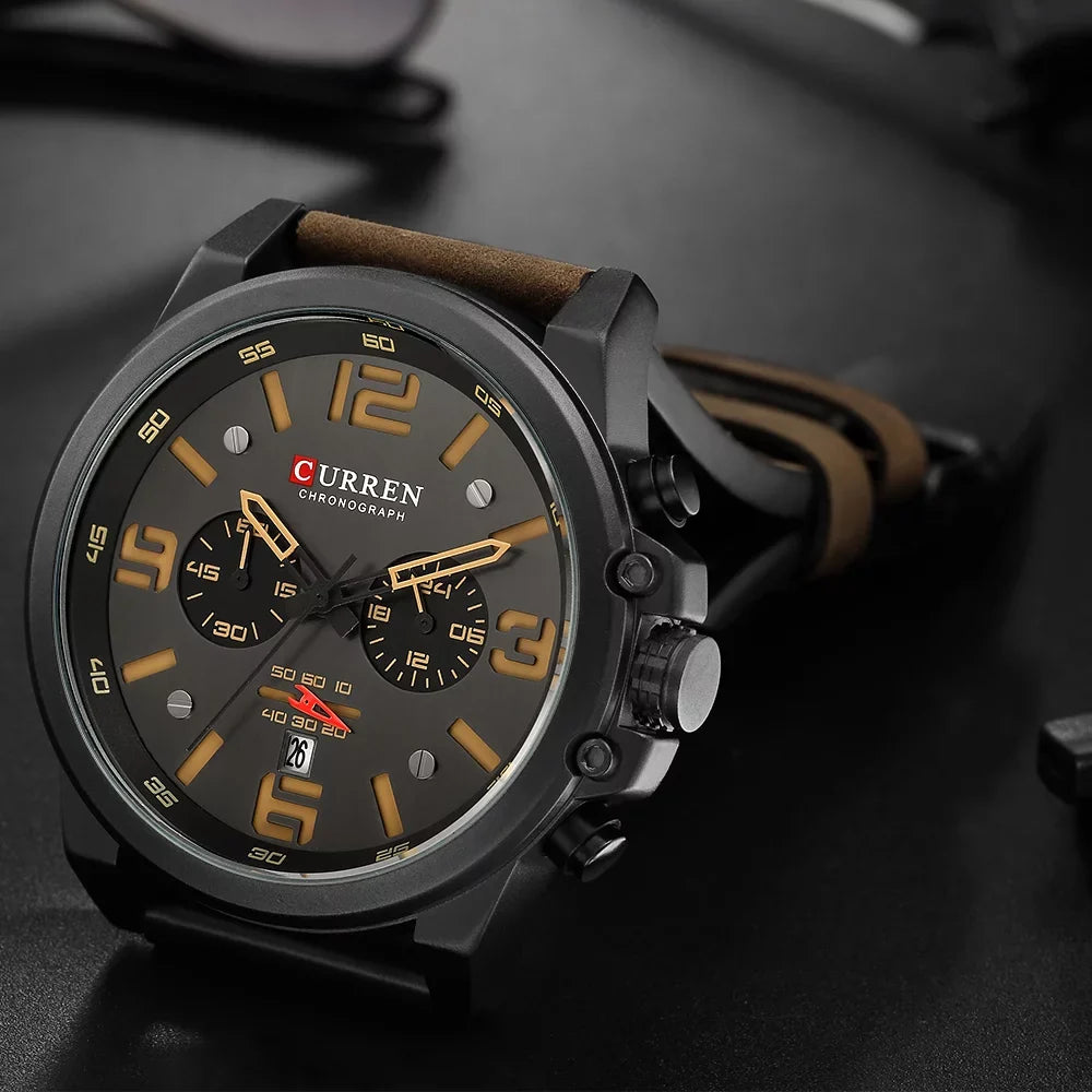 Calendar Hour Quartz Brand Men Watch CURREN Watch Minute Leather Display Wristwatch Time Watch 8314