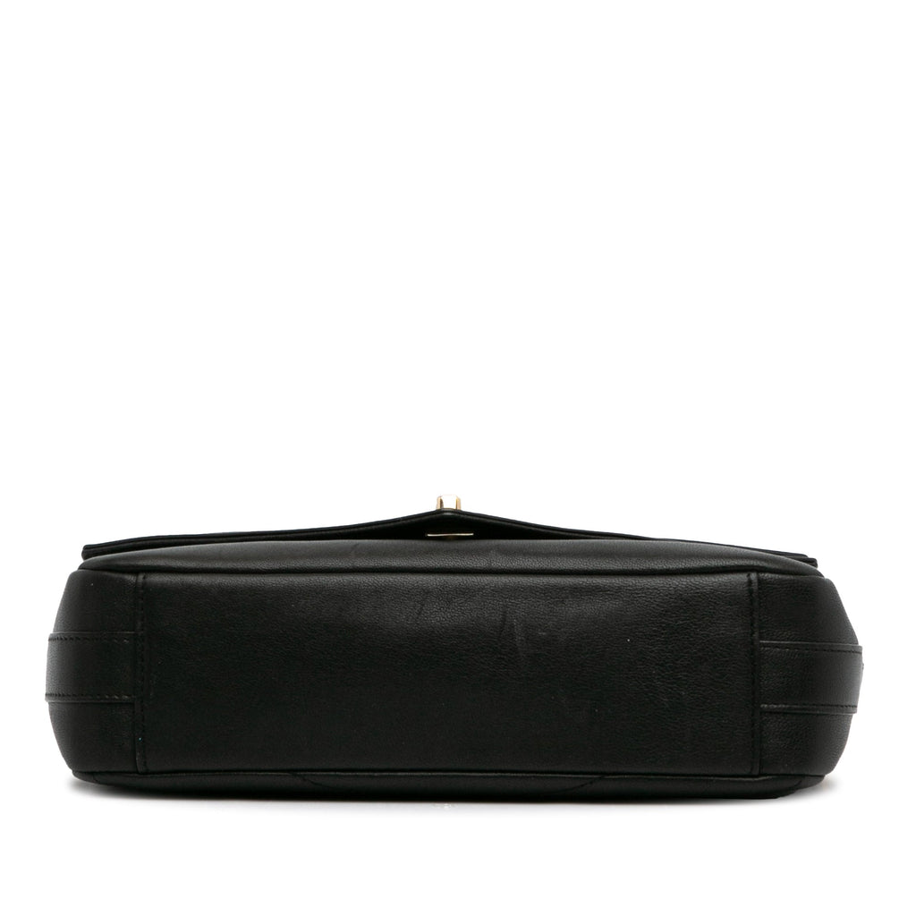 Calf Elaphe Double (Good) Unisex Leather Satchel Pre-Owned skin Chevron Authenticated Flap Black