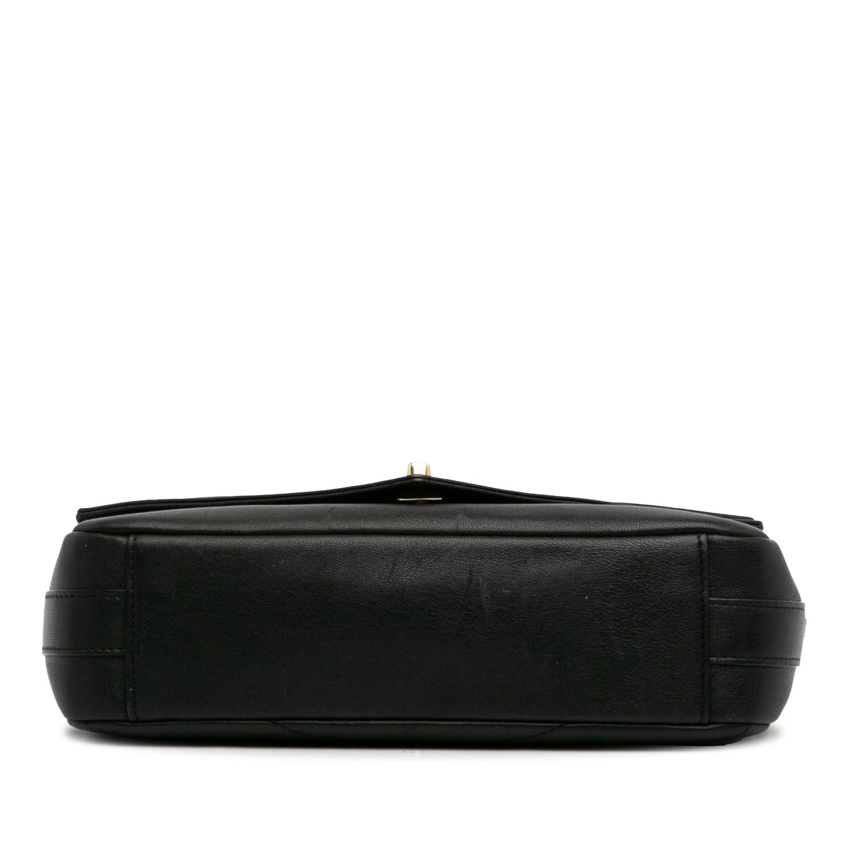 Calf Elaphe Double (Good) Unisex Leather Satchel Pre-Owned skin Chevron Authenticated Flap Black