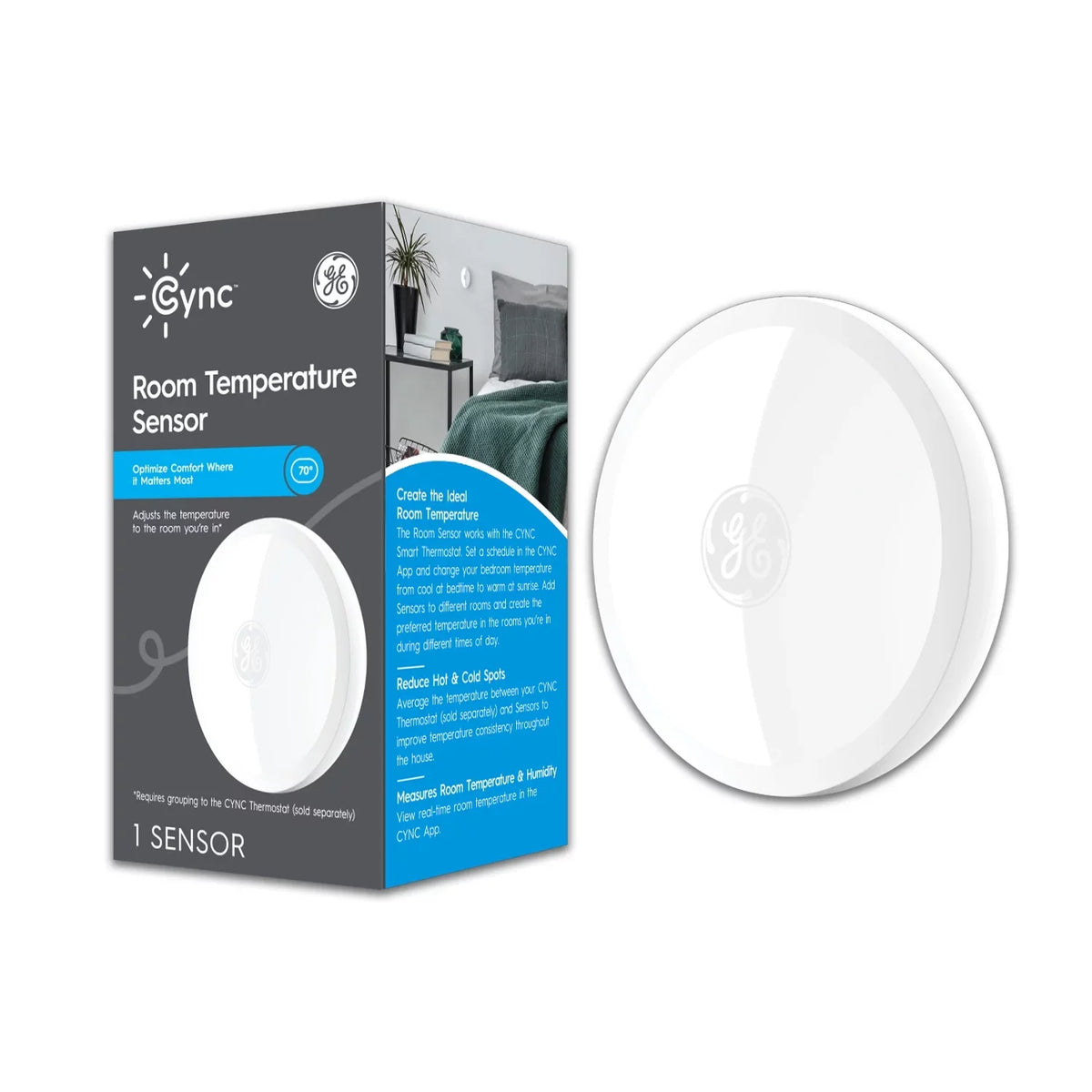 CYNC App Smart Sensor, Humidity in Pack) Schedules Separately), Smart Sensor, Thermostat Temperature Thermostat (1 Set with CYNC CYNC (Sold Sensor, GE Works