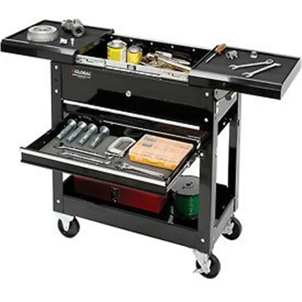 Top, Black W/ Tool Global Sliding 2-Drawer Industrial 27" Cart