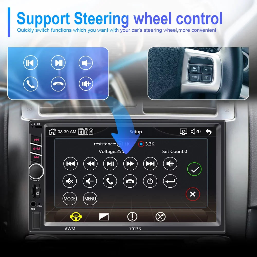 Radio 2 Stereo Bluetooth inch Camera D-play Touch 7 Podofo Car Car 4 MP5 with with Player Din USB Car Screen View Rear LED