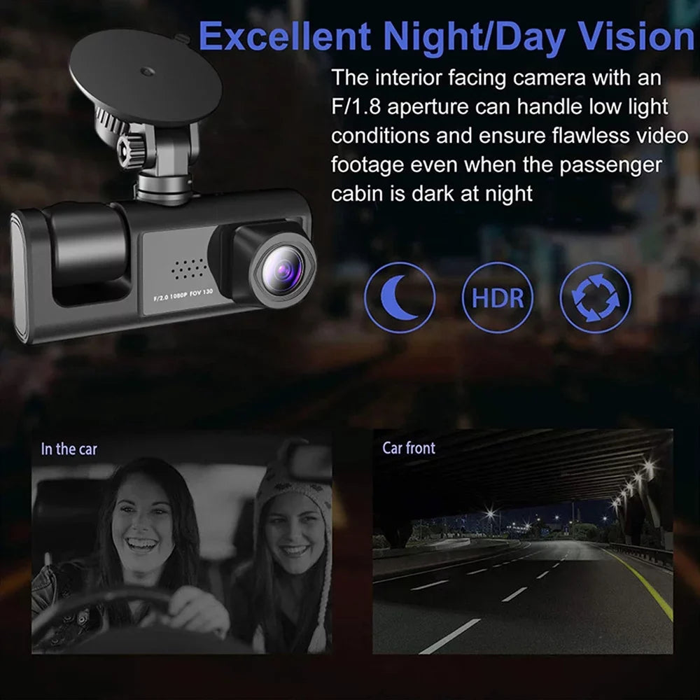 Dash Recorder Car 1080P Kepeak Camera HD G-Sensor Dual Lens Video Front/Rear/Inside Cam