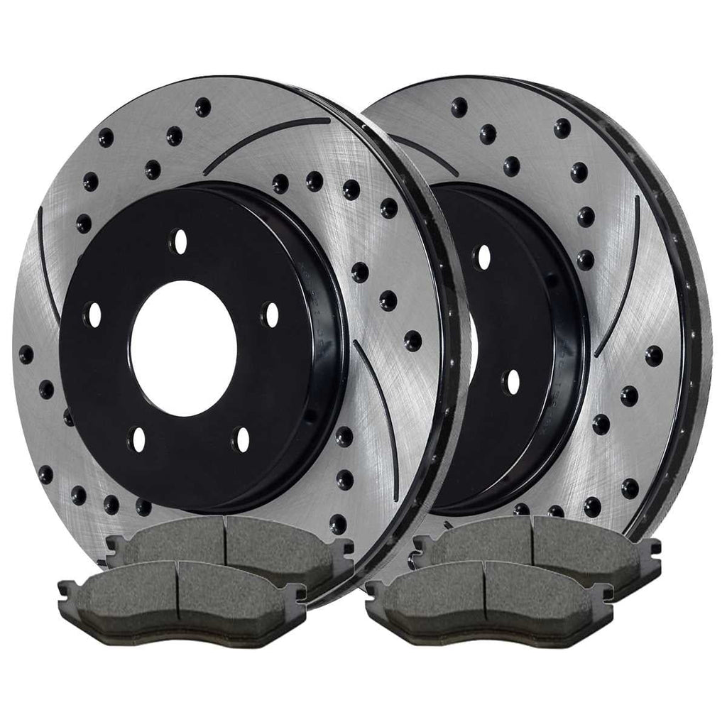 Durango Driver Slotted 2005 Front and RWD Ram Replacement 5.9L Rotors Ceramic 2004-2006 4.7L Pads Kit and for V6 Black Side Dodge AutoShack Drilled Brake 4WD 1500 Passenger V8 2002-2004 3.7L 5.7L