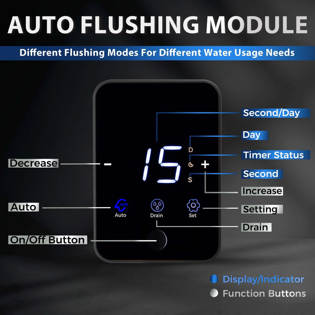 Microns Modes, dimension, Touch-Screen 500 Whole Bypass, 4 Flushable Reusable, Flushing, with House Spin-Down Auto and Prefilter, Filter iSpring Upgraded Housing, WSP500ARJ-BP Clear liquid Sediment Jumbo