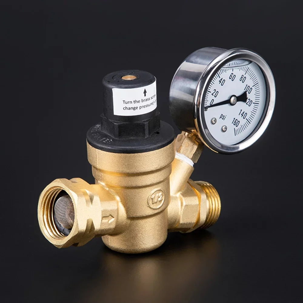 Inlet and liquid and Brass, Travel - with Trailers 0-160PSI Regulator for Gauge Filter, Valve Ideal RV Screened Adjustable Pressure Lead-Free