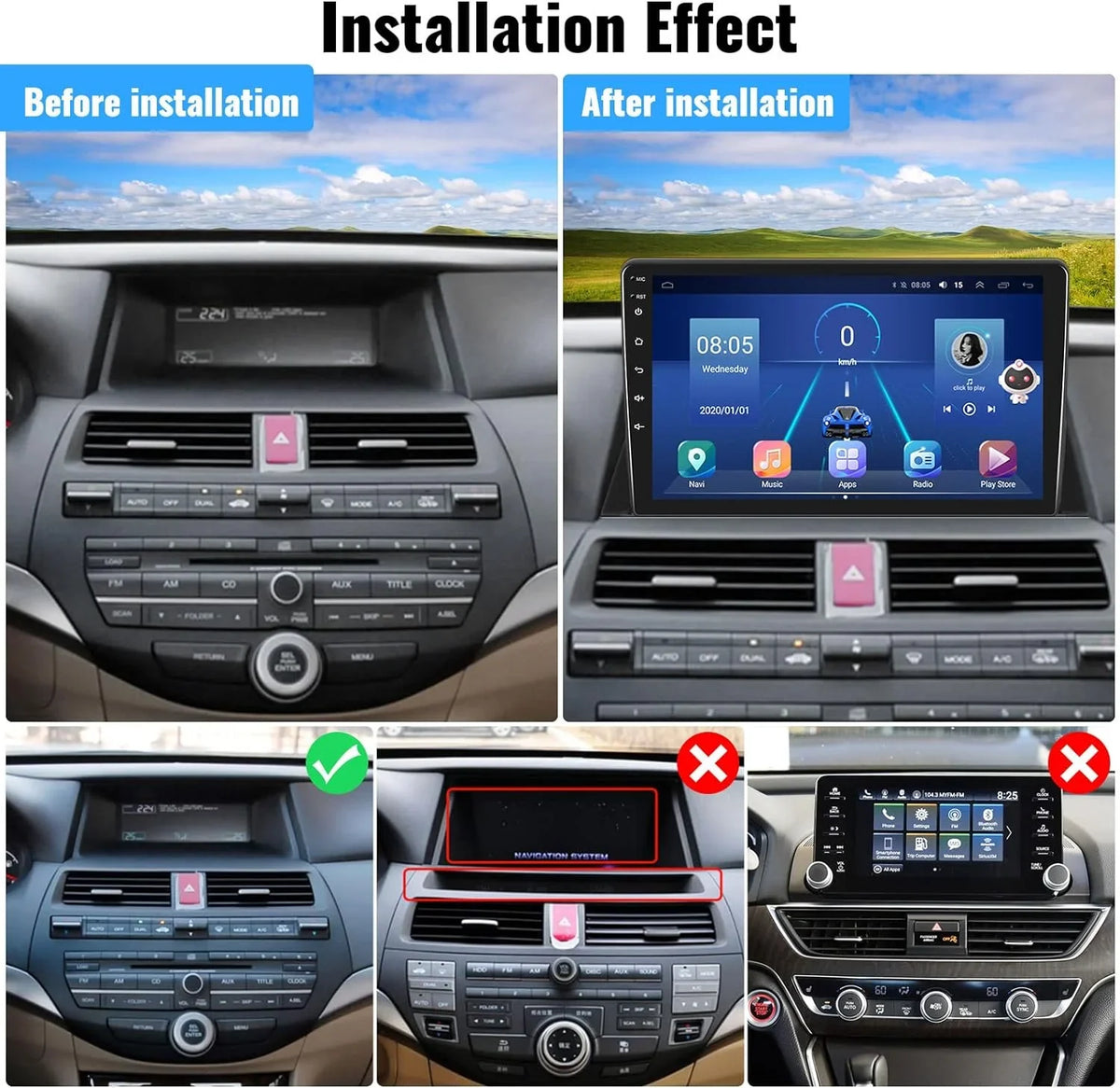 8th Accord Car WiFi 2008-2013 Core with Bluetooth Inch Car 10.1 8 Screen Stereo Android 4G Touch 5.0 Honda Auto Radio CarPlay GPS Navigation Stereo THONZER Android Camera（4G+64G） for Backup