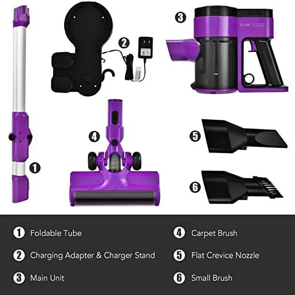 For Vacuum With Vacuum Handheld 3-In-1 Cordless Stick Cleaner, Floor Hard (Purple) 2000Mah Runtime Lightweight Hair, Vacuum Wall-Mounted Battery, Carpet Pet Rechargeable & 45-Minute & Car,
