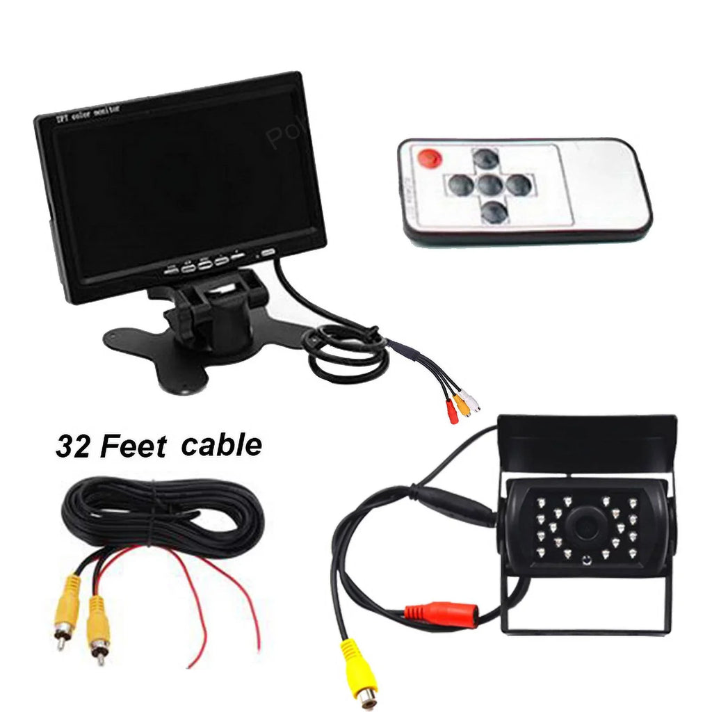 RV 18 12V/24V for parking TFT Monitor LED cable Truck Vision+32 reverse feet LCD Night Car IR 7inch with camera Bus Van Car system