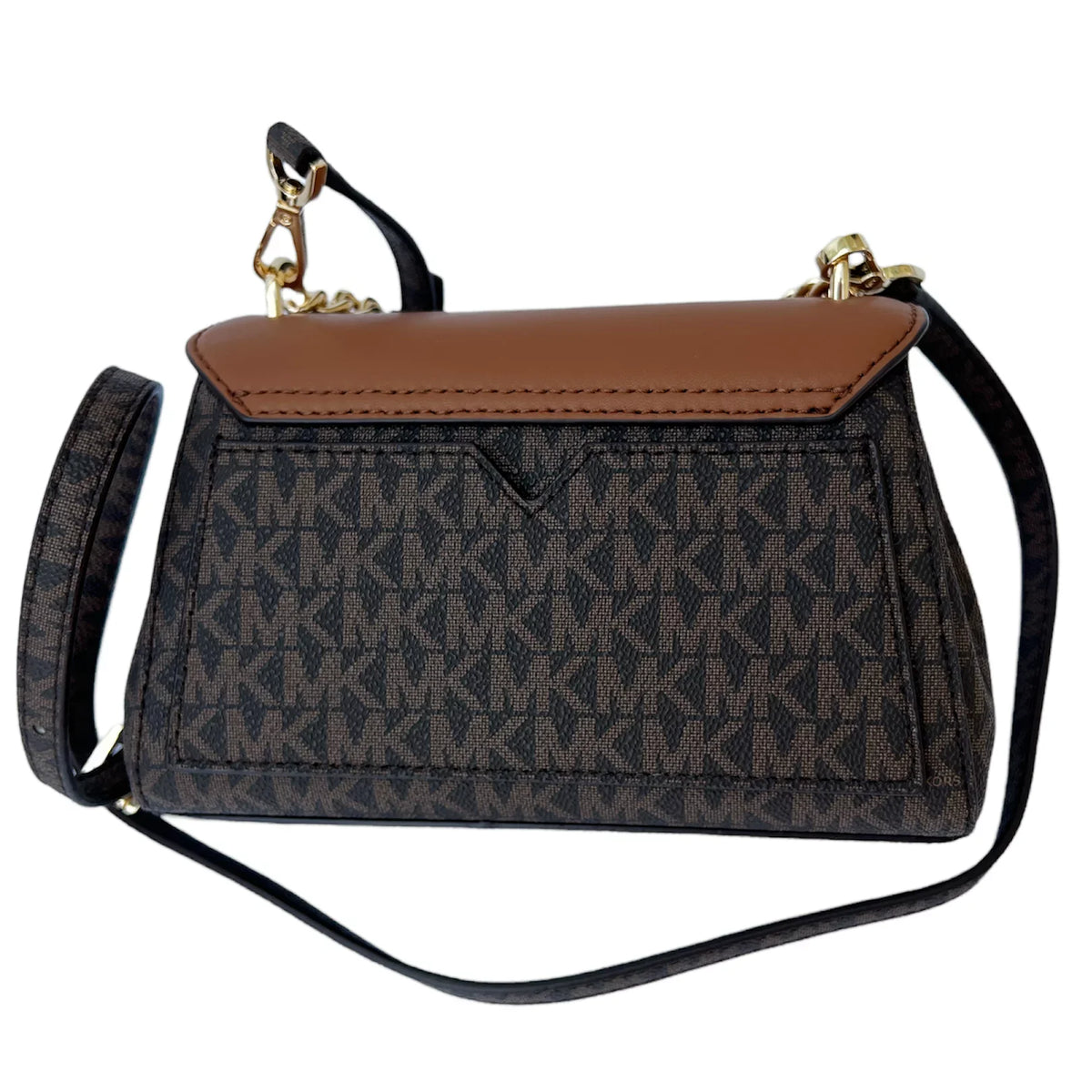 Crossbody Logo Kors Bag Michael Lita Brown Two Tone MK Leather Small