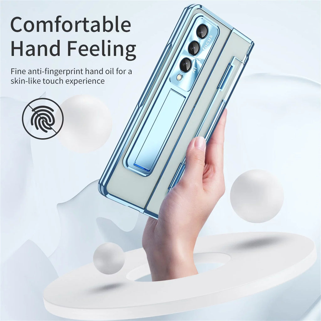 Plating Crystal for Galaxy 5G, Protection Galaxy TECH Shockproof Hard Blue Luxury CIRCLE Transparent 3 PC Case Z Cover Z 3 Ultra-Thin Clear Anti-Scratch Fold Case, Fold Kickstand Perfect