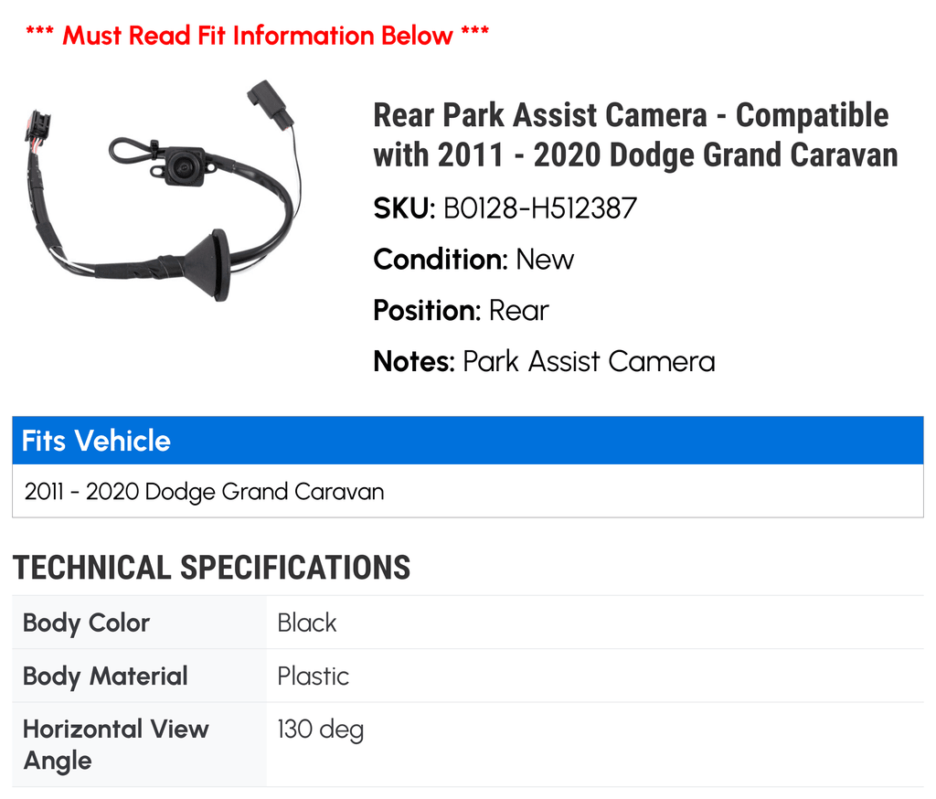 Compatible 2017 2020 - 2012 2018 2015 2014 Assist with 2011 - 2013 Caravan 2016 Camera 2019 Dodge Park Grand Rear