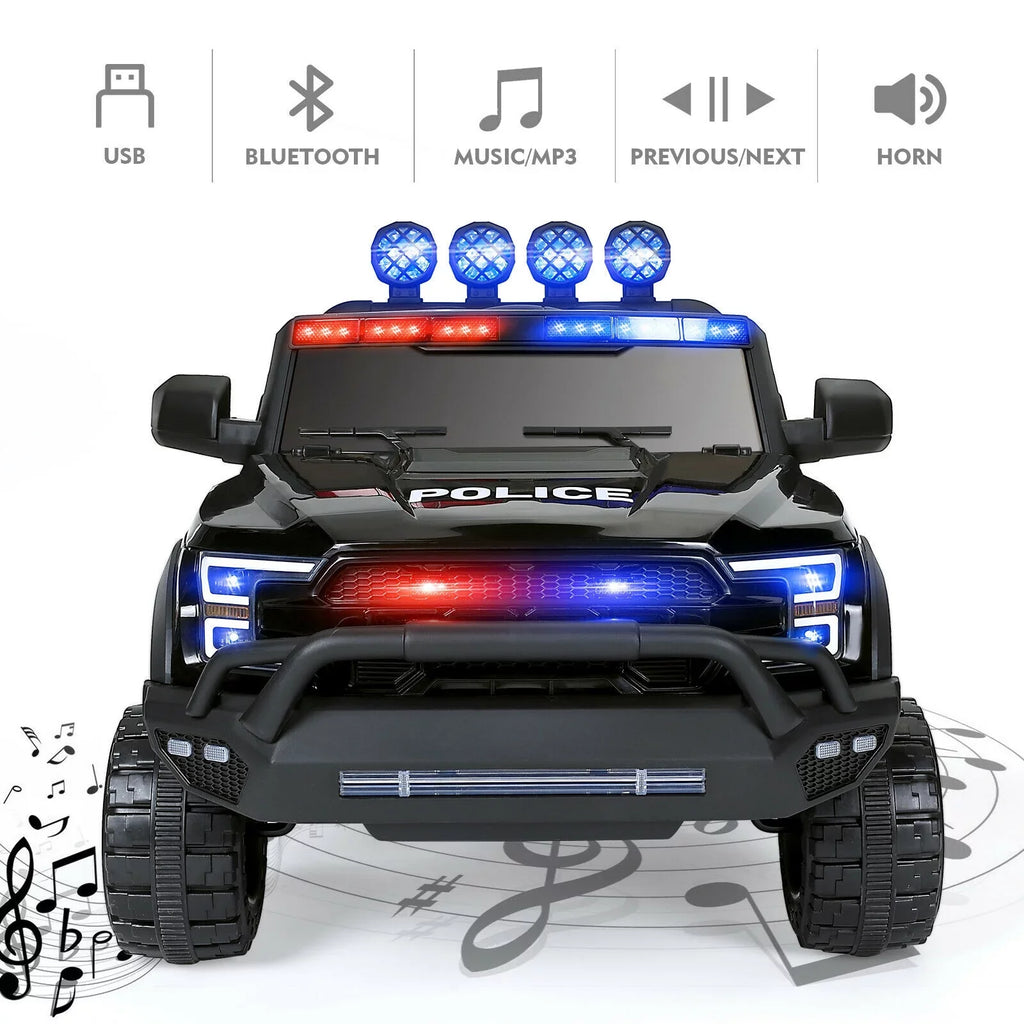 with 6 Toy 12V Ride on Control Kids Police (Black) Remote JOYLDIAS Car Wheels