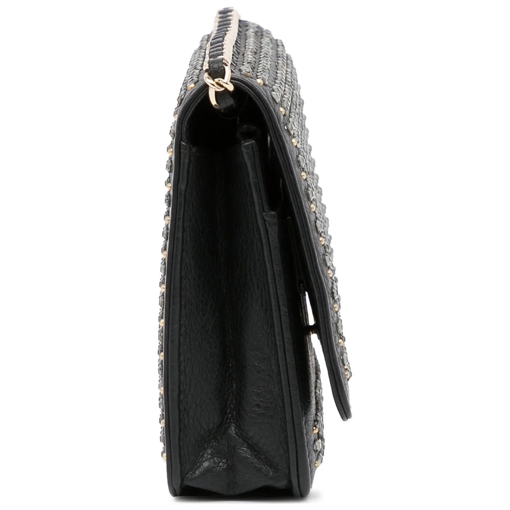 Bag Crossbody (Good) Authenticated on Chain Leather Studded Wallet Calf Black Unisex Pre-Owned