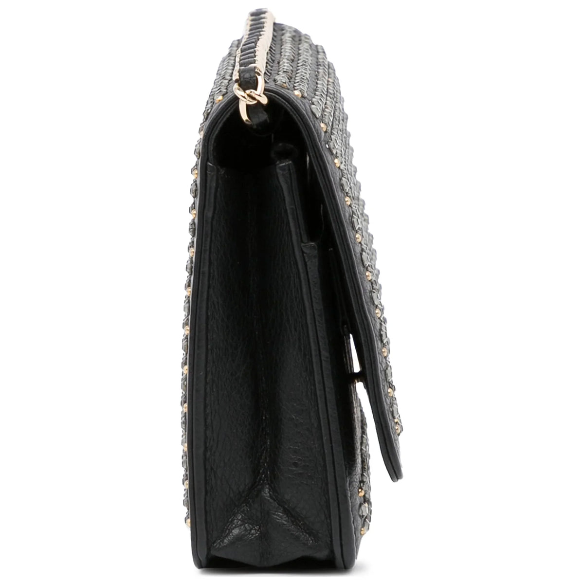 Bag Crossbody (Good) Authenticated on Chain Leather Studded Wallet Calf Black Unisex Pre-Owned