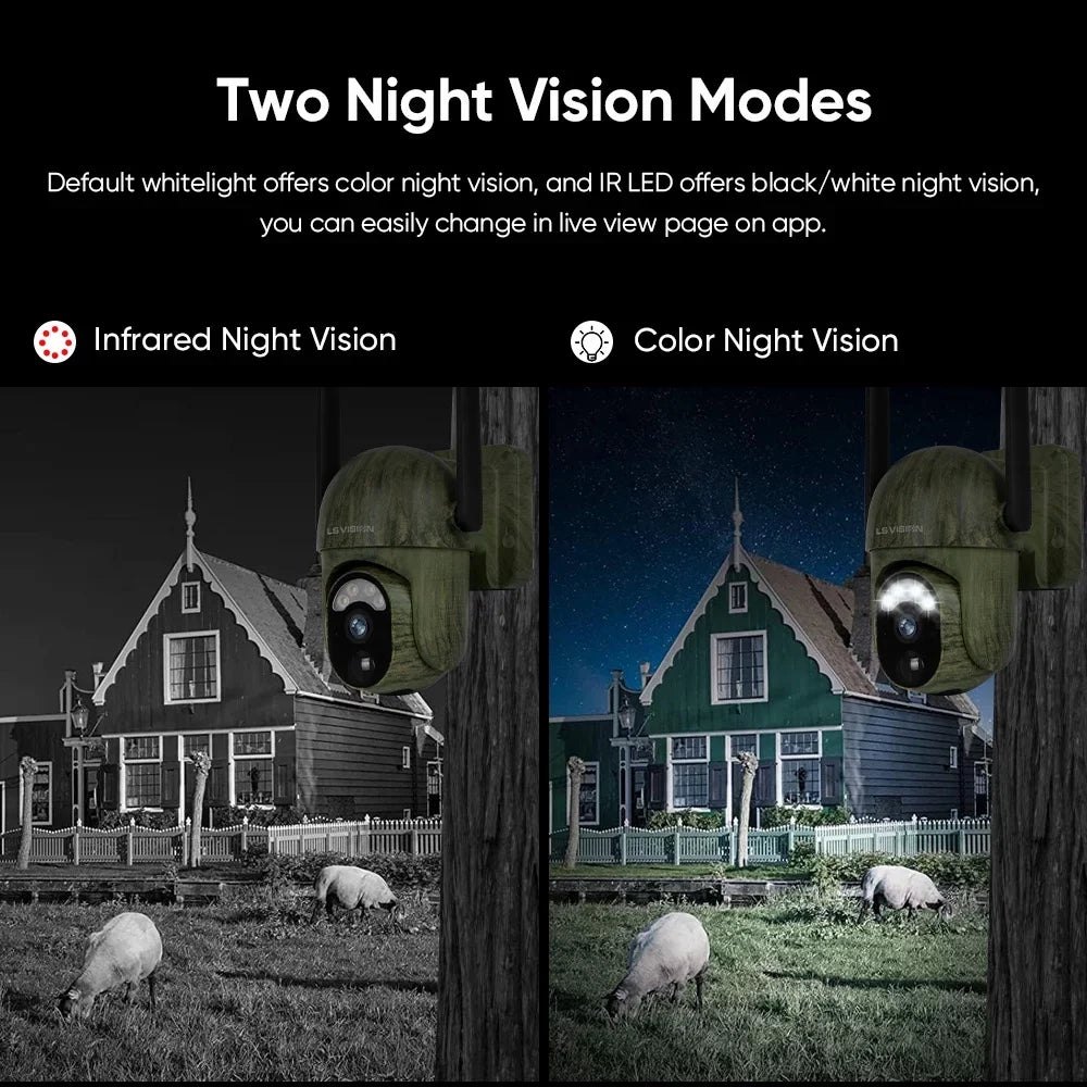 Wireless 2K Camera Powered LS Security Camera VISION Battery Solar Camouflage exterior
