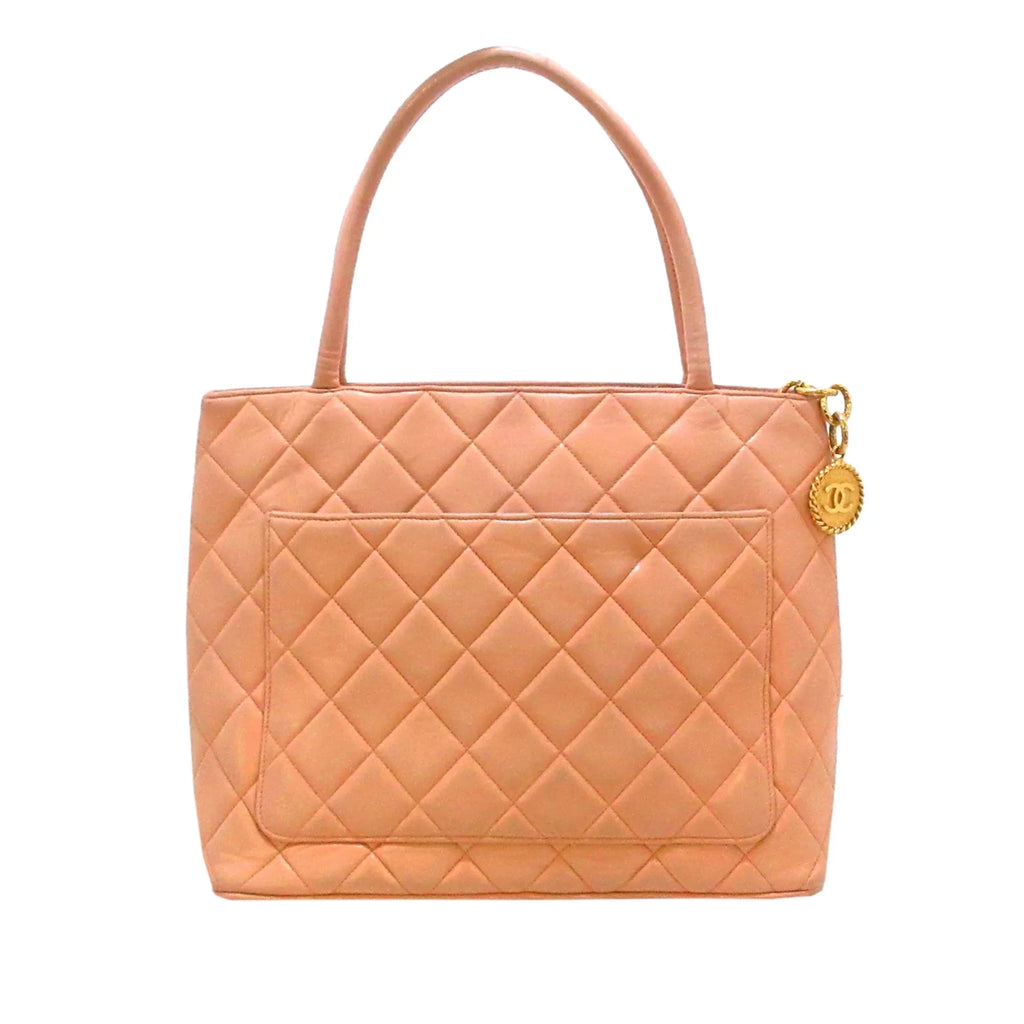 Lambskin Authenticated Bag Leather (Good) Women Orange Medallion Tote Tote Pre-Owned
