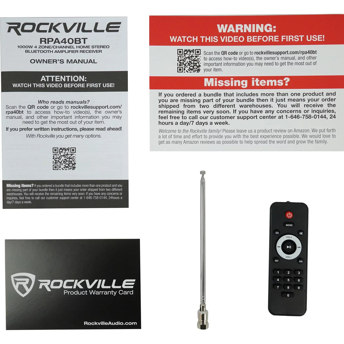 Wall Audio Rockville Kit 4-Room Home Speakers Receiver+(8) RPA40BT Black Slim