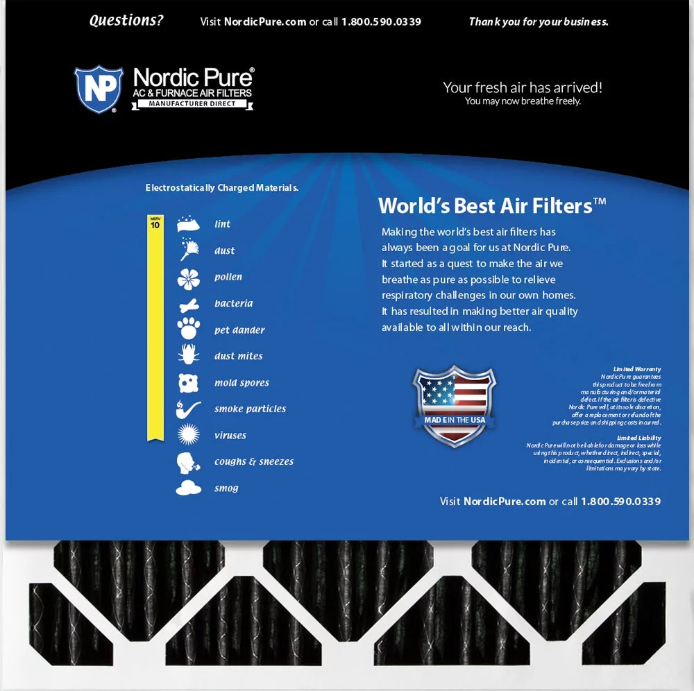 Pure Carbon Filters Air 5/8) 10 MERV 20x20x4 6 Nordic + Furnace (3 Pack Pleated