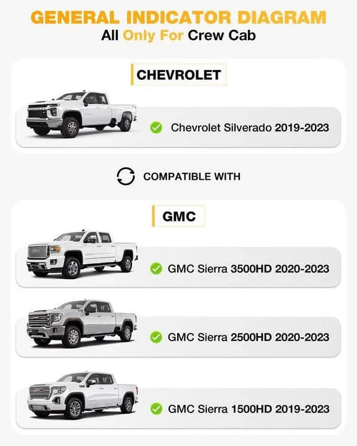 &2020-2024 Crew 2019-2023 3W Silverado/GMC (Don't Cab), Chevrolet Floor Mats Cab For Sierra Silverado/GMC HD/3500HD for 2500 & Sierra Fit Double Factory 1500 with Storage Carpeted Chevrolet