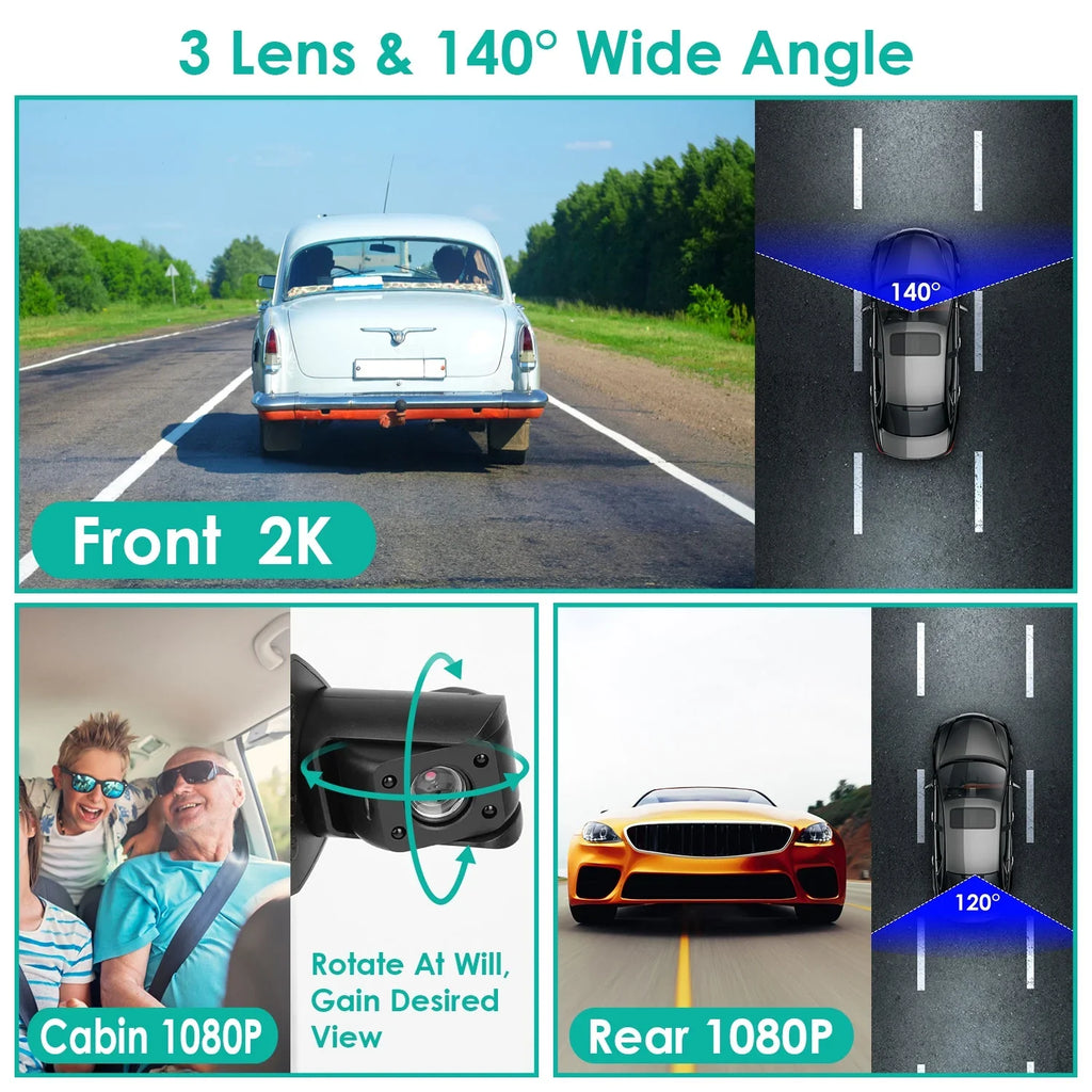 Loop G-Sensor Angle HD Vision Recording Dash DVR Full Car 2K Parking Video Recorder Night GPS Car 140° Dashcam Monitor with iMounTEK Cam