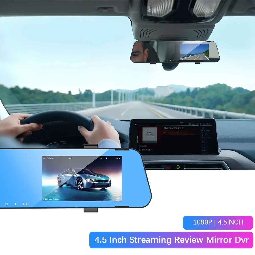 Lens Cam Rearview Dual Video 4.5in Automobile Recorder Mirror Full Recorder Dvr Cam Automobile Rearview Dash Dash Cycle Mirror Hd Podofo 1080p