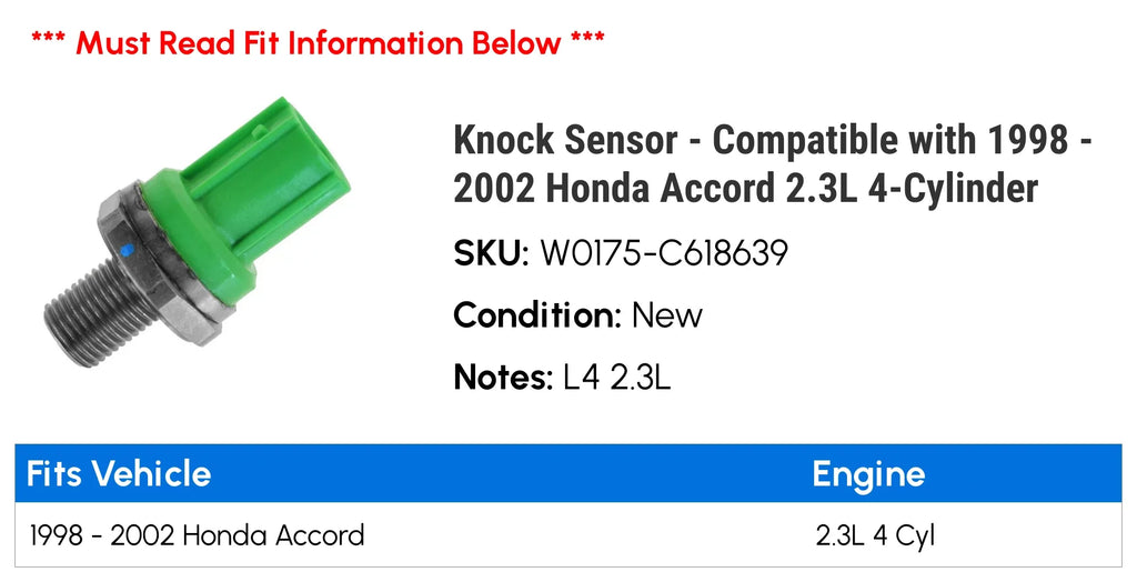 '- with - Honda Sensor 1998 2001 2002 1999 2.3L Knock 4-Cylinder Compatible 2000 Accord